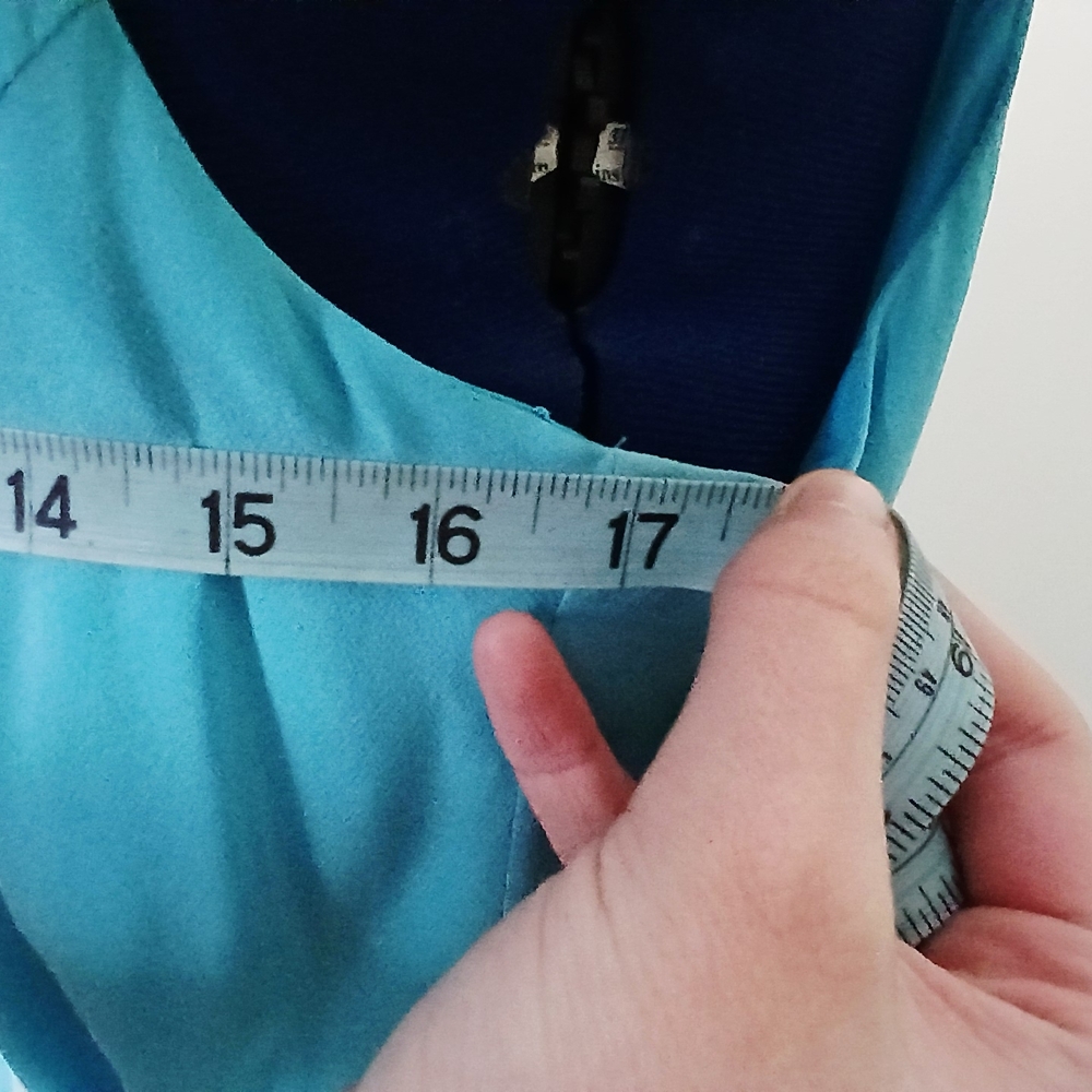Vintage Chadwicks 100% Silk Aqua Sleeveless Midi Sheath Dress - Picture 7 of 9